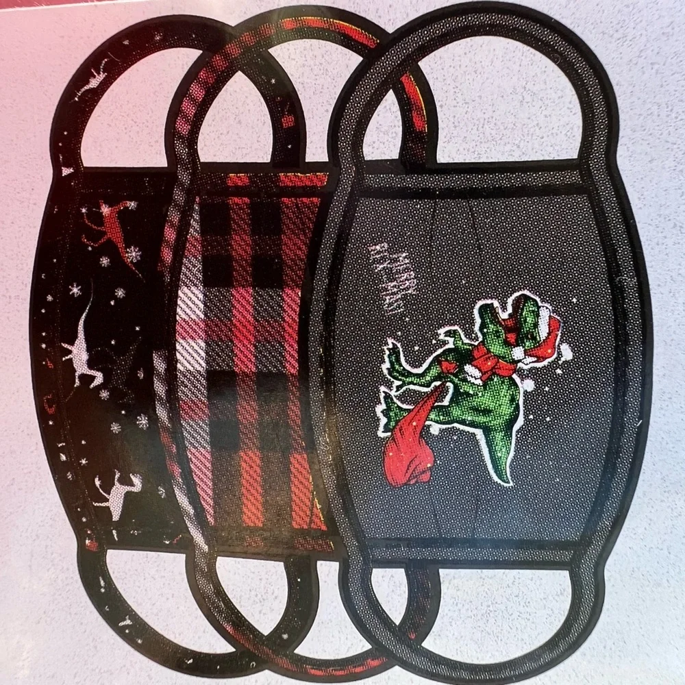 NWT youth Christmas cloth face mask Dinosaurs, plaid 3 face madk per package